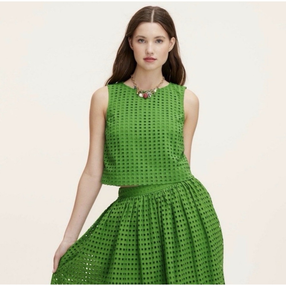 Sleeveless Green Eyelet Crop Top - Women's